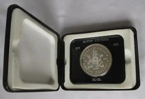 1 Dollar Silber Münze Kanada Wappen British Columbia 1971 im Etui (154838)