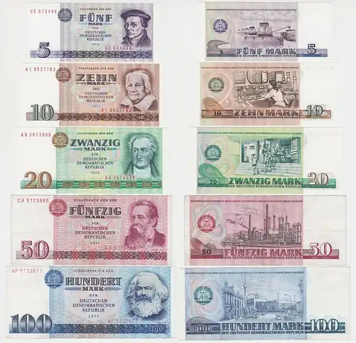 Banknoten 5 bis 100 Mark DDR 1971-75 fast kassenfrisch UNC (155455)