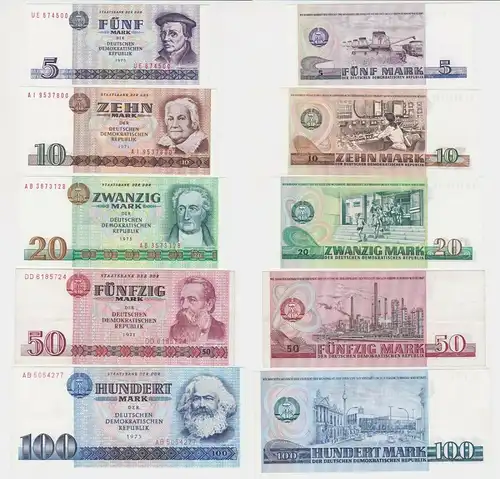 Banknoten 5 bis 100 Mark DDR 1971-75 fast kassenfrisch UNC (155295)