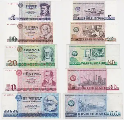 Banknoten 5 bis 100 Mark DDR 1971-75 gebraucht bis kassenfrisch (155457)