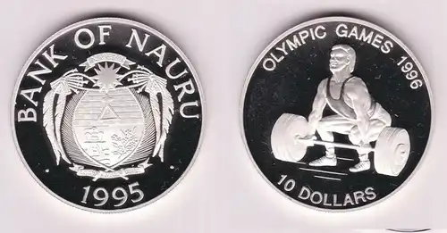 10 Dollar Silber Münze Nauru Olympiade Atlanta 1996 Gewichtheben 1995 (155401)