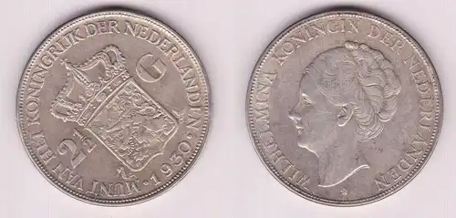 2 1/2 Gulden Silber Münze Niederlande 1930 (155426)