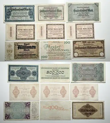 9 x Banknoten Inflation Stadt Dresden 1923 (155492)