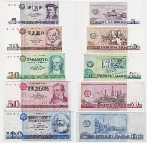 Banknoten 5 bis 100 Mark DDR 1971-75 gebraucht bis kassenfrisch (155309)