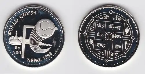 500 Rupien Silber Münze Nepal 1992 Fussball WM USA 1994 (155156)