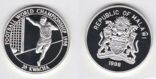 20 Kwacha Silbermünze Malawi Fussball WM 1998 Frankreich (155595)