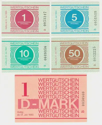 Satz mit DDR 5 Banknoten 1 Pfennig bis 1 Mark Gefängnisgeld 1.Juli 1990 (136226)