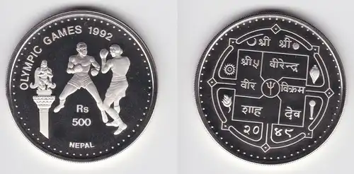 500 Rupien Silber Münze Nepal Olympia 1992 Barcelona Boxkämpfer (155364)