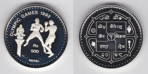 500 Rupien Silber Münze Nepal Olympia 1992 Barcelona Boxkämpfer (155435)