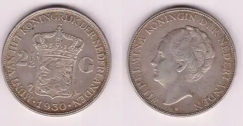 2 1/2 Gulden Silber Münze Niederlande 1930 (155405)