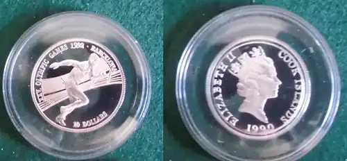 10 Dollar Silbermünze Cook Inseln 1990 Olympia Barcelona 1992 Läufer (125745)