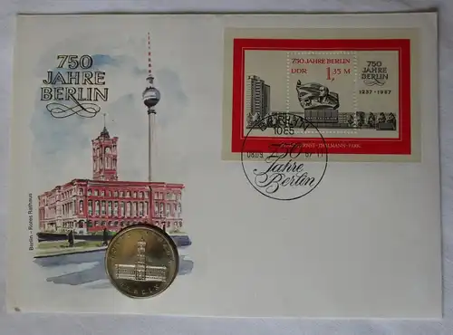 DDR Numisbrief mit 5 Mark 750 Jahre Berlin Rotes Rathaus 1987 (118346)