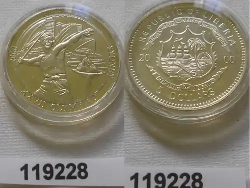 5 Dollar Nickel Münze Liberia 2000 Speerwerfer, Olympiade Sydney (119228)