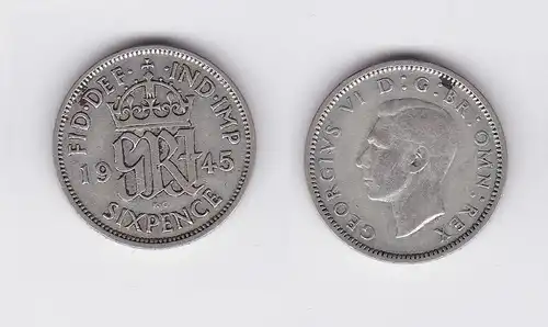 6 Pence Silber Münze Großbritannien 1945 Georg VI. (118479)