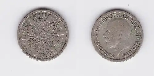 6 Pence Silber Münze Großbritannien 1929 Georg V. (118480)