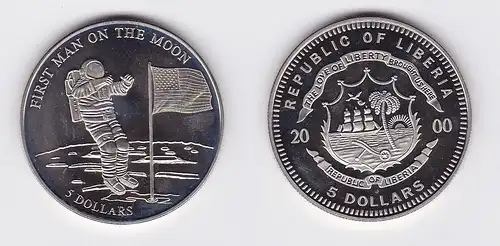 5 Dollar Nickel Münze Liberia 2000 1. Mann auf dem Mond (118021)