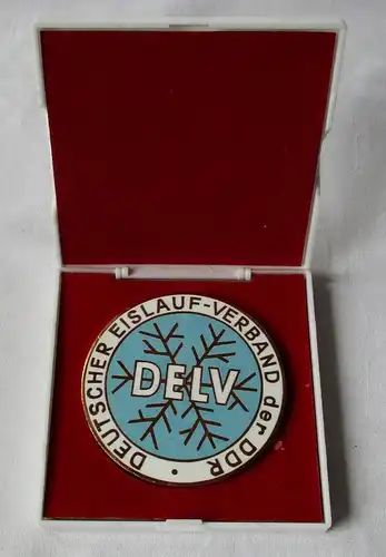 emaillierte DDR Medaille Deutscher Eislaufverband der DDR DELV im Etui (125017)