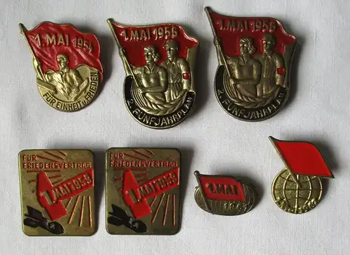 7 seltene DDR 1.Mai Abzeichen 1954 bis 1962 (108813)
