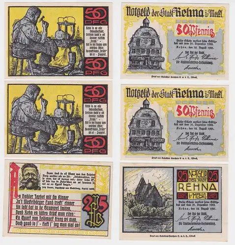 3 Banknoten Notgeld Stadt Rehna in Mecklenburg 1921 (115930)