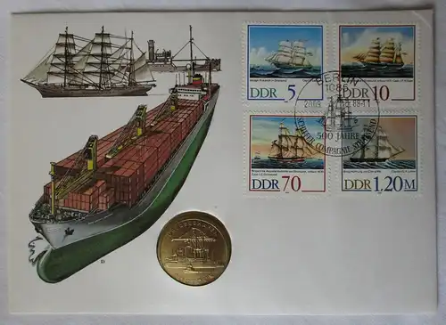 DDR Numisbrief mit 5 Mark Überseehafen Rostock 1988 (116632)