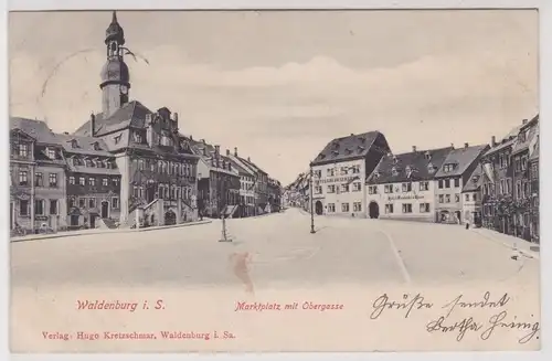 11273 AK Waldenburg - Marktplatz mit Obergasse und Geschäften 1906