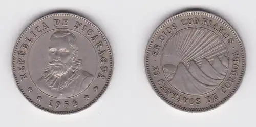 25 Centavos Münze Nicaragua 1954 ss+ (161762)