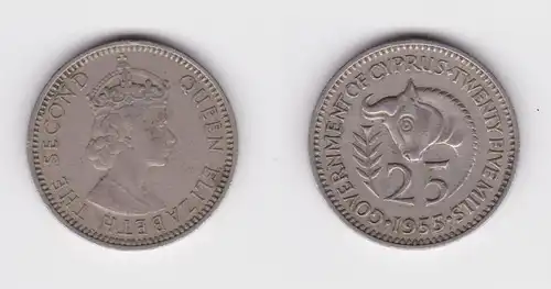 25 Mils Kupfer Nickel Münze Zypern 1955 ss+ (152132)