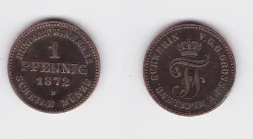 1 Pfennig Kupfer Münze Mecklenburg Schwerin 1872 B f.vz (161372)