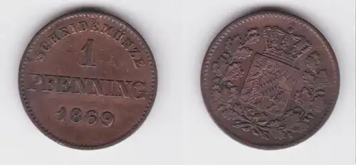 1 Pfennig Kupfer Münze Bayern 1869 (161367)