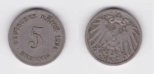 5 Pfennig Kupfer Nickel Münze Deutsches Reich 1894 G Jäger 12 ss (161686)