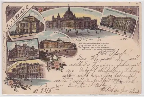 88161 Lithographie Ak Gruss aus Leipzig - Reichsgericht, Gewerbeschule, usw 1899