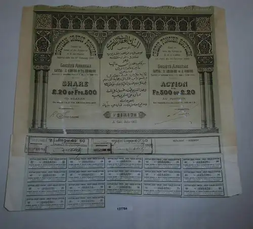 20 Pfund 500 Franc Aktie Egyptian Credit Foncier Caire Kairo Juli 1905 (127784)