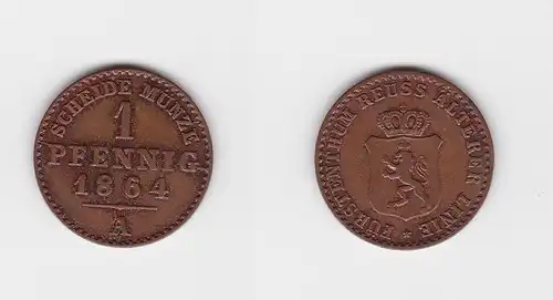 1 Pfennig Kupfer Münze Reuss ältere Linie 1864 A (130329)