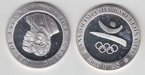 2000 Pesetas Silbermünze Spanien Olympiade Barcelona 1992, 1990 (112797)