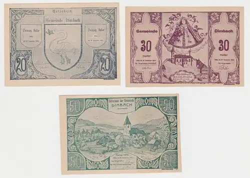 3 Banknoten 20 bis 50 Heller Notgeld Gemeinde Dimbach (152163)