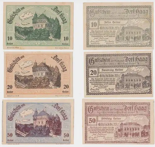 3 Banknoten 10 bis 50 Heller Notgeld Gemeinde Dorf Haag (151828)