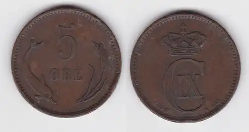 5 Öre Kupfer Münze Dänemark Delphin 1899 f.ss (142810)