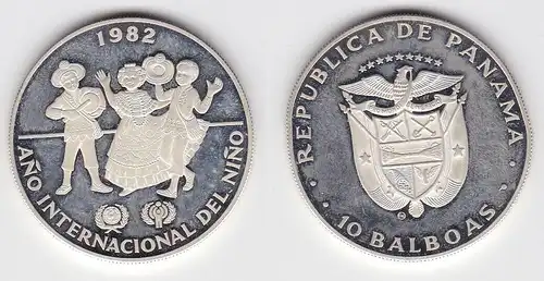 10 Balboas Silber Münze Panama Internationales Jahr des Kindes 1982 (109113)