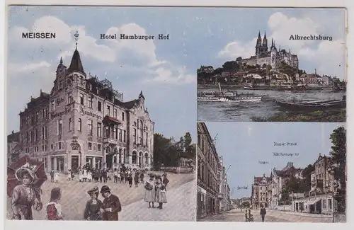 82081 Mehrbild Ak Meissen - Hotel Hamburger Hof, Albrechtsburg, Dresdner Str.