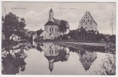 48367 AK Krumbach - Kirche und Schloss vom Teich aus gesehen 1906