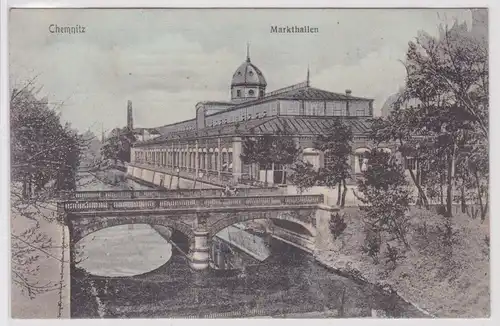 902038 Ak Chemnitz Markthallen und Brücke 1909