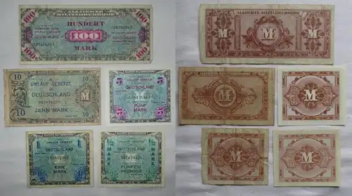 5 Banknoten 1/2 bis 100 Mark alliierte Militärbehörde 1944 (162204)