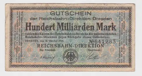 100 Milliarden Mark Banknote Dresden Reichsbahndirektion 25.09.1923 (162555)