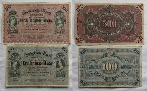 100 &500 Mark Banknoten sächsische Bank zu Dresden 2.Januar 1911 (162701)