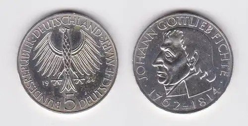 5 Mark Silber Münze Deutschland Johann Gottlieb Fichte 1964 J (162529)