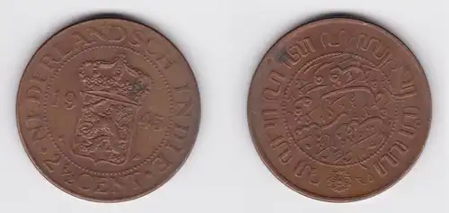 2 1/2 Cent Bronze Münze niederländisch Indien 1945 vz (149332)