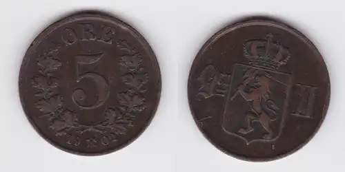 5 Öre Kupfer Münze Norwegen 1902 (161738)