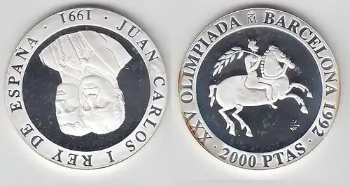 2000 Pesetas Silbermünze Spanien Olympiade Barcelona 1992, 1991 (116697)
