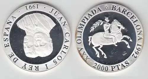 2000 Pesetas Silbermünze Spanien Olympiade Barcelona 1992, 1991 (116836)