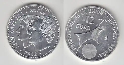 12 Euro Silbermünze Spanien Juan Carlos mit Frau EU Präsidentschaft 2002(113677)